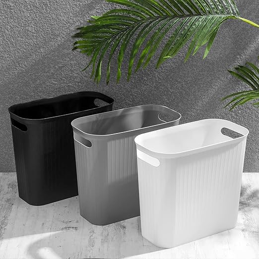 rejomiik Small Trash Can, 3.5 Gallon Garbage Can Slim Waste Basket Plastic Trash Bin Container with Handles for Bathroom, Bedroom, Home, Office, Dorm Room, Kitchen, Rectangular, White
