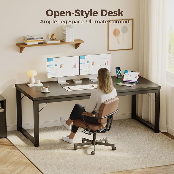 Mericonia 48 Inch Computer Desk with Power Outlets, 1.2" Thick Heavy Duty Industrial Office Desk, Modern Simple Study Writing Table for Home Bedroom Workstation, Black