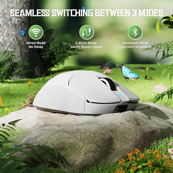 ATTACK SHARK X8 SE Wireless Gaming Mouse,55g Ultra-Lightweight Wired/BT/2.4GHz Wireless Programmable Mouse,1K Polling Rate,PixArt PAW3311 Gaming Sensor,25000 DPI,Tape,Gamer Mice for PC/Win/Mac (White)