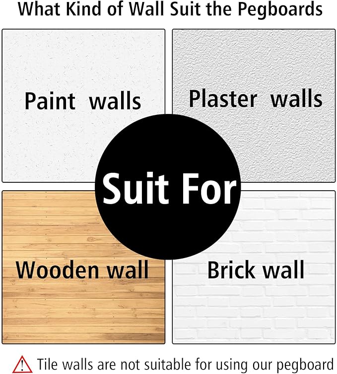 6Pcs Peg Board, Peg Board Wall Organizer Panels, White Pegboard Wall Mount, ABS Pegboard for Craft Room Garage Kitchen Workshop, ABS Peg Boards Easy Installation (White)