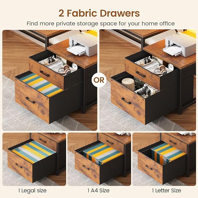 SEDETA 78.7” Large L Shaped Desk with Storage Drawers, Office Desk with File Drawer and Display Cabinet, L Shaped Gaming Desk with Storage, Power Outlet and LED Lights for Home Office, Rustic Brown