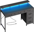 Huuger Gaming Desk with 6 Drawers, Computer Desk with LED Lights Power Outlets and Type-C, 39 Inch Office Desk with Storage, Monitor Stand, Writing Desk Work Desk Home Office, Bedroom, Study, Black