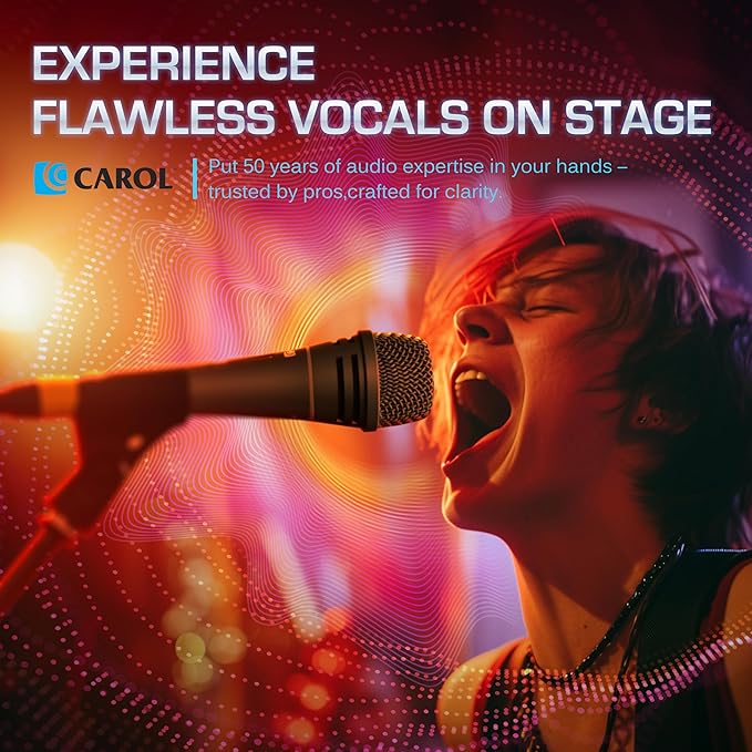 CAROL Sigma-plus1 XLR Wired Vocal Microphone – Dynamic Supercardioid Mic with Dual Shock Mount Tech for Recording & Stage Use, Includes Mic Clip, 14.8ft XLR Cable & On/Off Switch