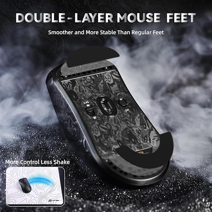 ATTACK SHARK R11 Ultra 8K Carbon Fiber Wireless Gaming Mouse,PAW3950 MAX Sensor,49g Ultra-Lightweight,Nordic 52840 MCU Chip,42000 DPI,Tape,Wired/BT/2.4GHz Wirelss Programmable Mouse for PC/Mac(Ink)