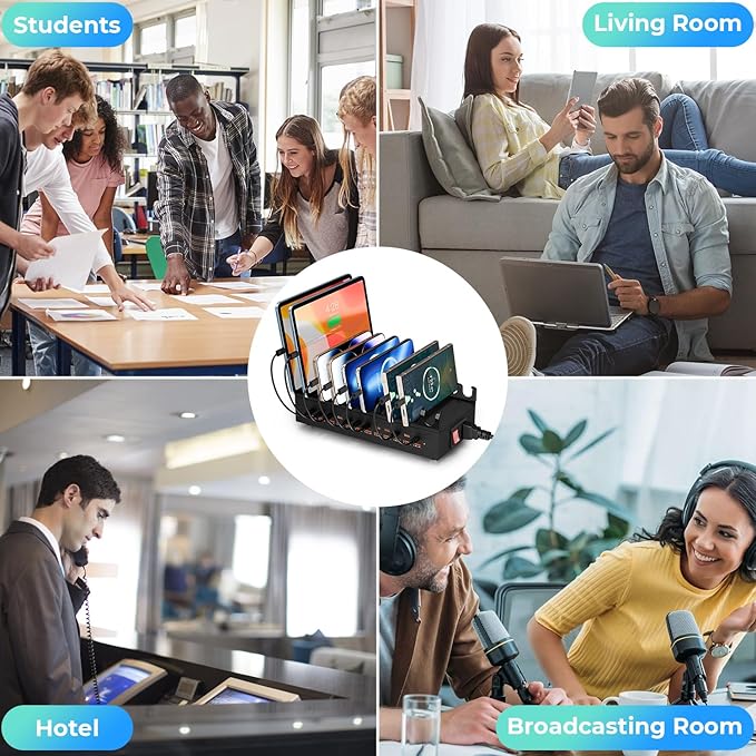 300W USB Charging Station, 24 Port Fast Charging Station for Multiple Devices, PD USB C Charger Block, Smart Power Delivery & Multi Protection for Laptop MacBook iPhone, iPad, Tablet, and More