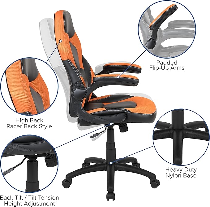Flash Furniture Red Gaming Desk and Orange/Black Racing Chair Set with Cup Holder and Headphone Hook