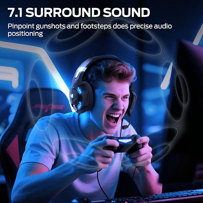 Monster Mission 300 Wireless Gaming Headset, 2.4GHz/Bluetooth Headphones,Low Latency, Stereo, Audio Location Recognition, 48H Battery Life, Suitable for PS5, PC, PS4 and Other Gaming Devices