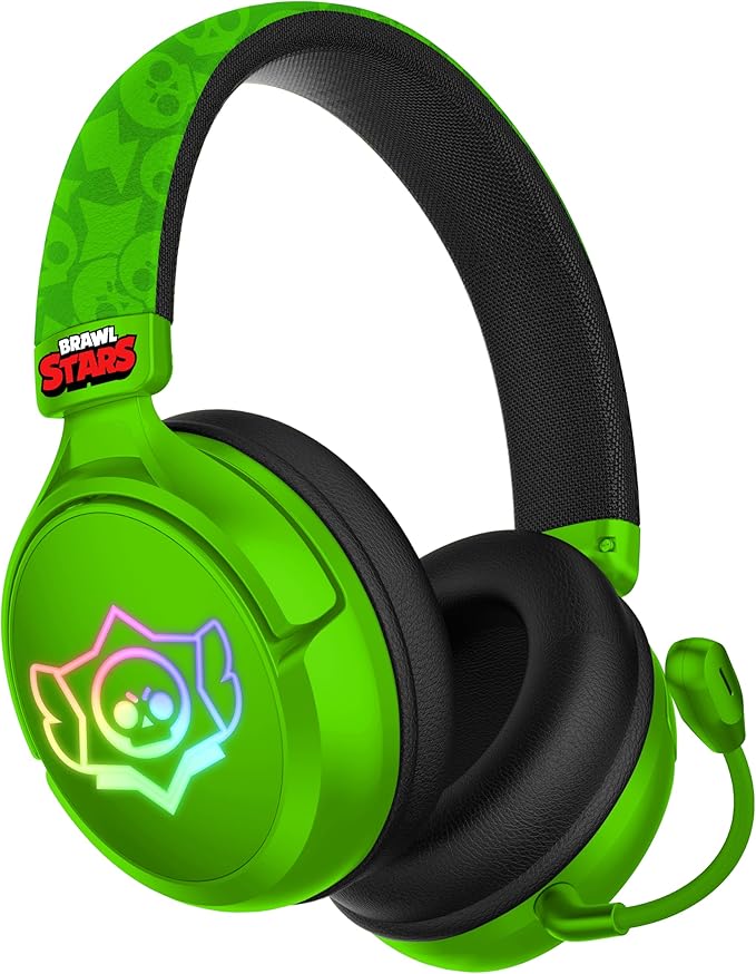 SUBSONIC - Brawl Stars Wireless Gaming Headset with LED and Detachable Microphone. Officially Licensed Gaming Headset, Compatible with Consoles, PCs, Tablets and Smartphones - Green