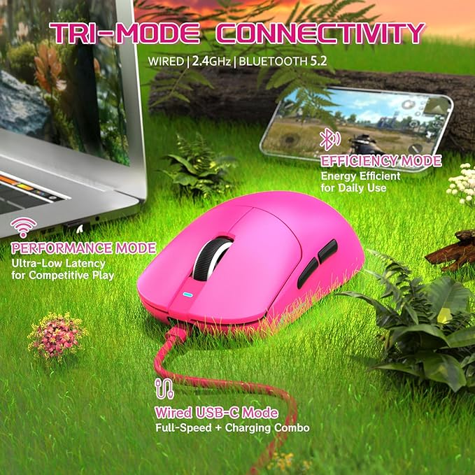 MAMBASNAKE×Attack Shark X8 Plus Wireless Gaming Mouse,Tri-Mode Connection,40000 DPI Ultra Lightweight,PAW3395PRO Sensor,150h Battery Life,5 programmable Buttons for Windows/Mac/Linux/XP-Red