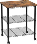 Printer Stand with Locking Wheels, Adjustable Heights 3 Tier Under Desk Table, Rolling Printer Cart Storage Paper Files Holder for Desk, Office, Home, Rustic Brown