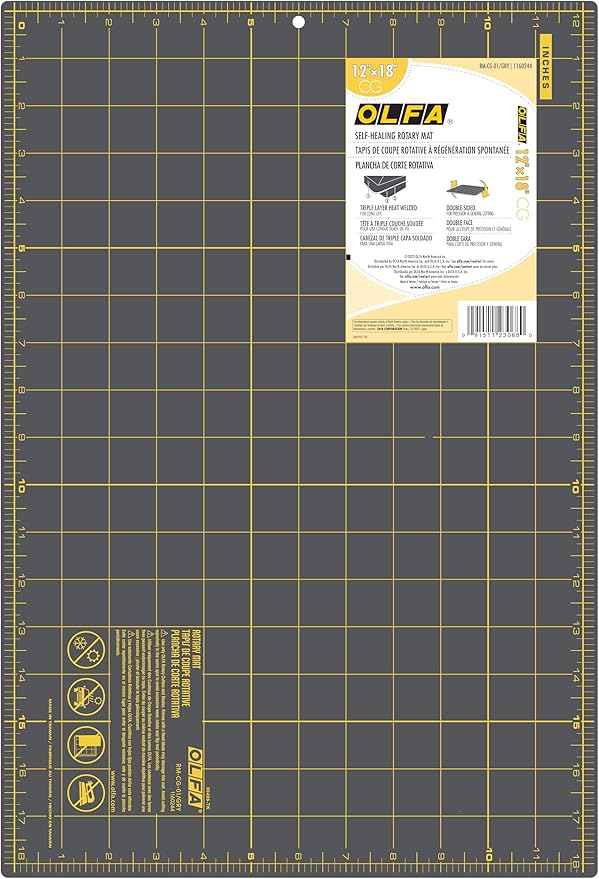 OLFA 12" x 18" Self Healing Double Sided Rotary Mat (RM-CG-01/GRY) - Double Sided 12x18 Inch Cutting Mat with Grid (Gray)
