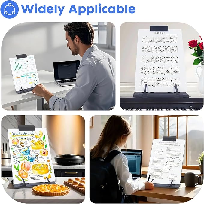 PowerKing Desktop Document Holder with 7 Adjustable Angles, Relieves Eyes and Neck Strain, Black Metal Paper Stand When Typing for Reading A4, Letters, Books, Receipts, Music Sheets, Textbooks