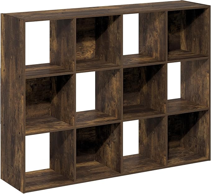 Furinno PELLI Book Shelf, 12-Cube Bookshelf, Cube Storage Organizer Bookcase, 11.7 x 47.6 x 36, for Living Room, Bedroom, Home Office, Amber Pine