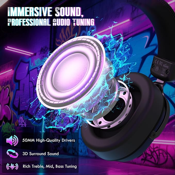ATTACK SHARK L30PRO Wireless Gaming Headset,7.1 Surround Sound, 50mm Drivers,20ms Low Latency,Detachable Noise-Canceling Mic, Aluminum Alloy Frame,Tri-Mode Connectivity Over-Ear Headset-Black