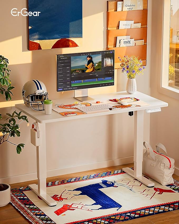 ErGear Height Adjustable Electric Standing Desk, 40 x 24 Inches Sit Stand up Desk, Memory Computer Home Office Desk, White