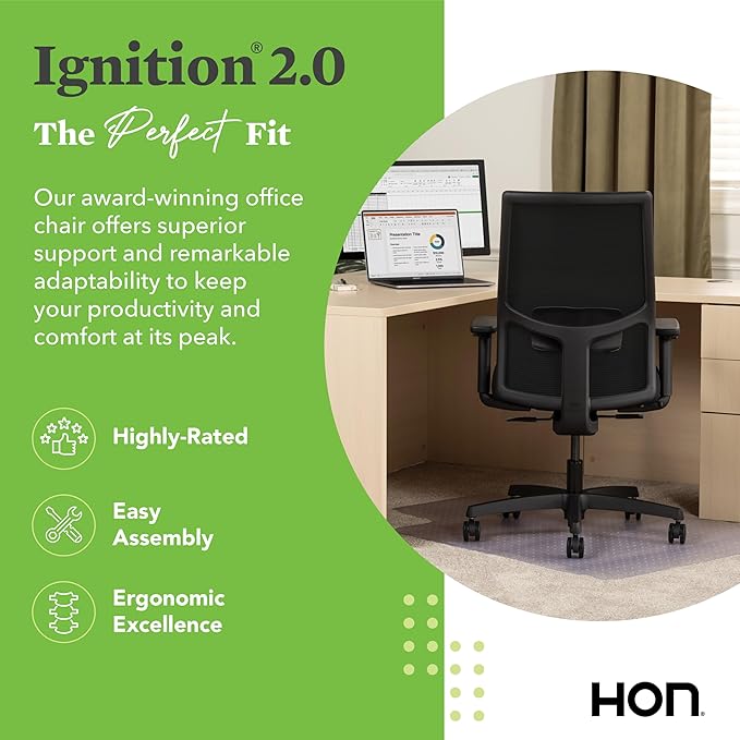 HON Ignition 2.0 Mid Back Task Chair, Spectrum Mesh, Standard Synchro-Tilt Control, Office Chair with Lumbar Support, Height and Width Adjustable Arms, Black Frame, Linen