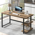 FOLUBAN Computer Desk, Wood and Metal Home Office Desk with Storage Shelves, Small Study Writing Table Workstation for Bedroom Living Room, Rustic Oak, 47 Inch