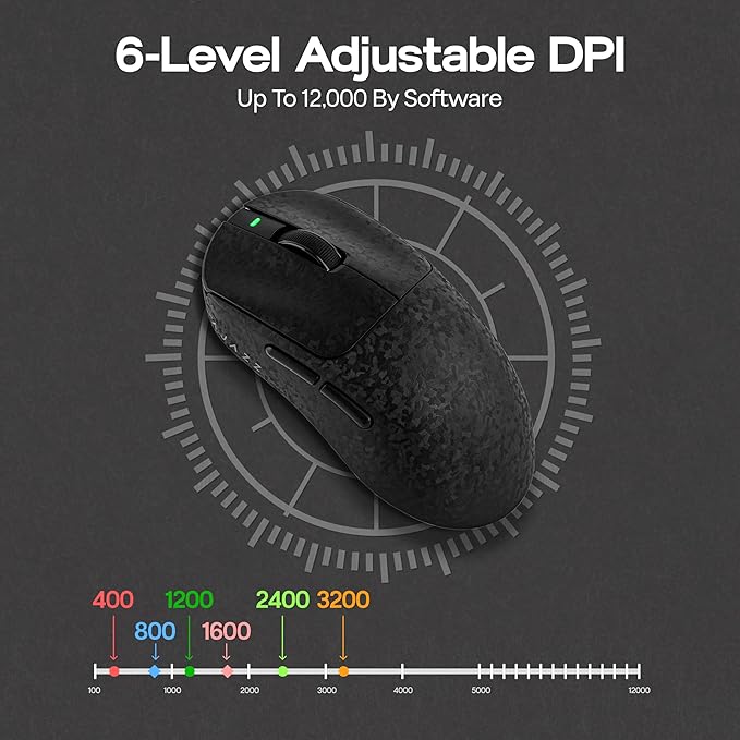 MechLands AJAZZ AJ199 Lightweight Gaming Mouse with Carbon Fiber Shell, 2.4G/USB-C/BT Wireless Mouse with 500mAh Battery, Adjustable 12,000 DPI & 1KHz Polling, PAW3311 Sensor for PC/Mac/Gaming (Black)