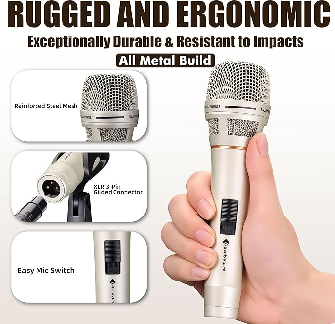 Dynamic Microphone - Professional Vocal Microphone for Singing - Handheld Wired Mic with 16ft XLR to 1/4" Audio Cable - Mic for Speech, Studio & Live Performance