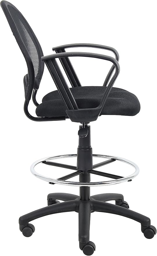 Boss Office Products Mesh Drafting Stool with Loop Arms in Black (B16217)