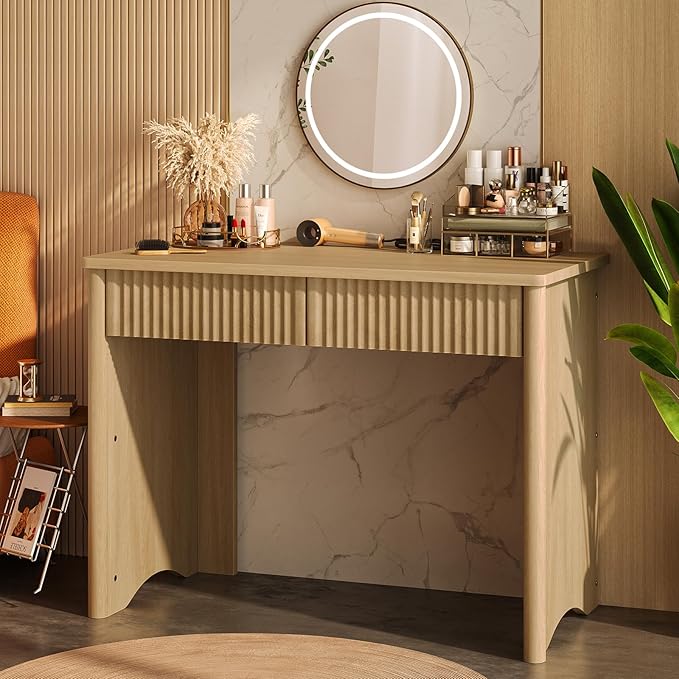 Bestier Fluted Computer Desk with 2 Drawers, 40 Inch Small Wooden Writing Study Work Desk, Computer Table, Compact Executive Home Office Desk for Small Spaces, Bedroom, Study, Living Room