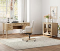 WAMPAT Home Office Furniture Set, 56'' Executive Desk with Charging Station, Farmhouse Cabinet with Glass Doors, Wood Computer Desk with File Cabinet, Open Shelf, Oak