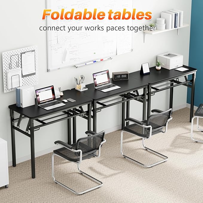 BYMECOST 39 inches Folding Computer Desk, No Assembly Long Foldable Office Table, Portable Large Foldable Home Office Desk, No Install Activity Table Conference Table (Black, 39.4")
