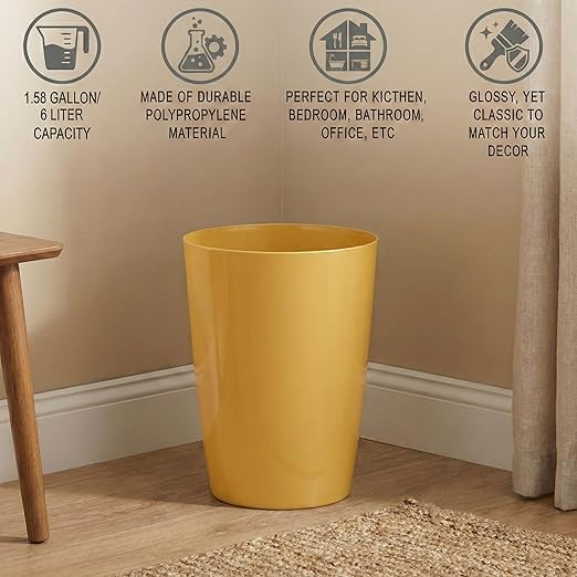 Mini Waste Basket - Durable Small Plastic Garbage Trash Can Bin - Lidless Open-Top, Slim Profile for Compact Spaces - Suitable for Home, Bathroom, Office, Bedroom, Kitchen and More, Soft Brass