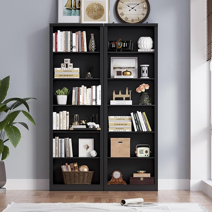 BORNOON 75" Tall Bookshelf, 6-Tier Floor Standing Bookcase with 2 Adjustable Shelves, 24" Wide Open Storage Shelf, Modern Display Organizer for Home Office, Living Room, Bedroom, Study