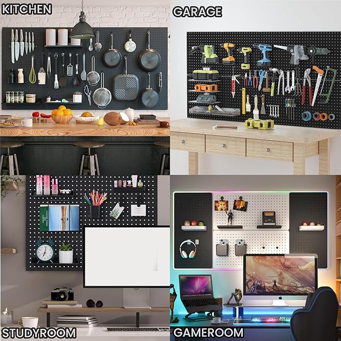 8Pcs Pegboard Wall Organizer Panels Black ABS Pegboard Wall Mount for Home, Craft Room, Garage, Kitchen, Workshop, Tool Organization, 10 * 10in Peg Boards. (No Hooks and Bins).