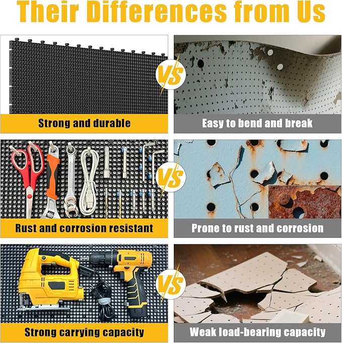 Pegboard Kit: 6 Panels (90x40cm/36x16in, Black) + 200 Hooks & Accessories, Heavy Duty Rustproof Plastic Peg Board for Home, Garage, and Craft Room Tool Storage