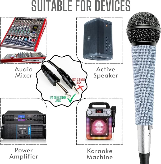 Glittering Sliver Custom Vocal Dynamic Microphone with Black Die-cast Metal Body with XLR Cable for Streaming Podcast Singing