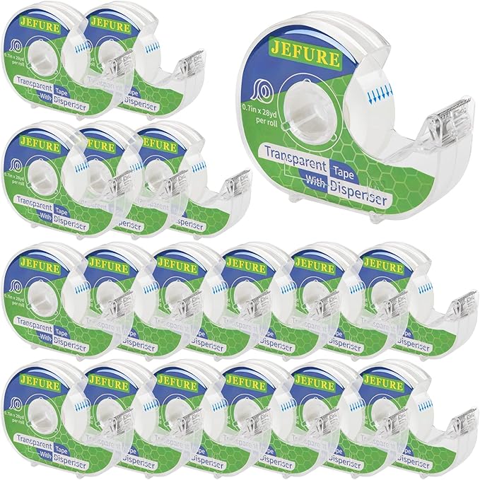 18 Pcs Transparent Tape with Dispenser, 0.7 x 1000 in Clear Tape Rolls Bulk, Office Tape Refills for Desk, Craft, and Gift Wrapping