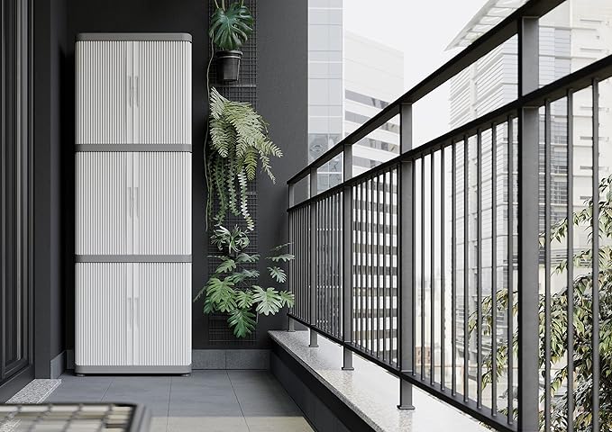 Terry, Rolling Space Cab 2, Indoor and Outdoor 2-Compartment Cabinet with Two Sliding Doors, 2 Adjustable Internal Shelves, Grey, in Recycled Plastic, Dimensions: 59x36x115 cm