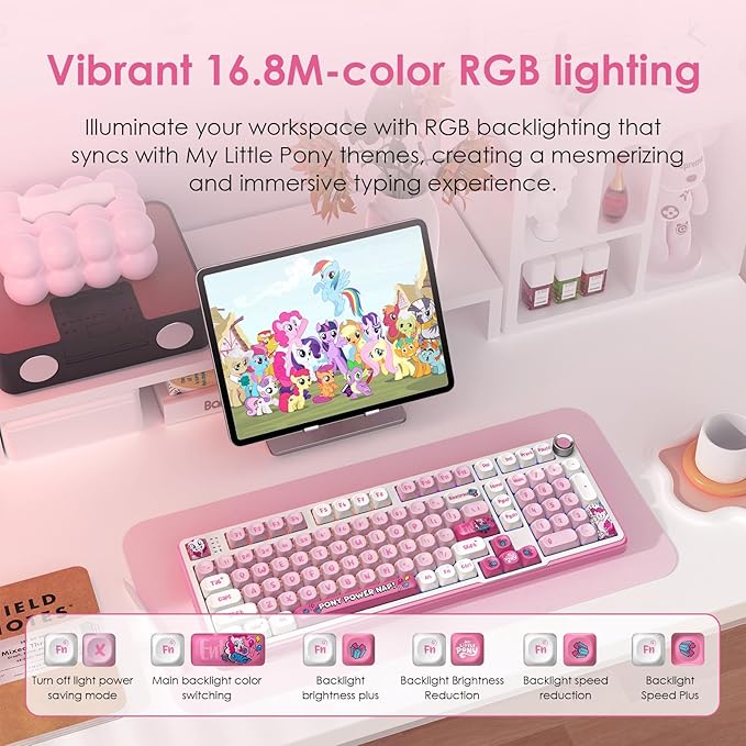 My Little Pony Wireless Mechanical Keyboard - 101 Keys RGB Gaming Keyboard with Custom Linear Switches, Hot-Swap & Knob Control, Triple Connection (BT5.0/USB-C/2.4GHz), Ergonomic for Work & Gaming