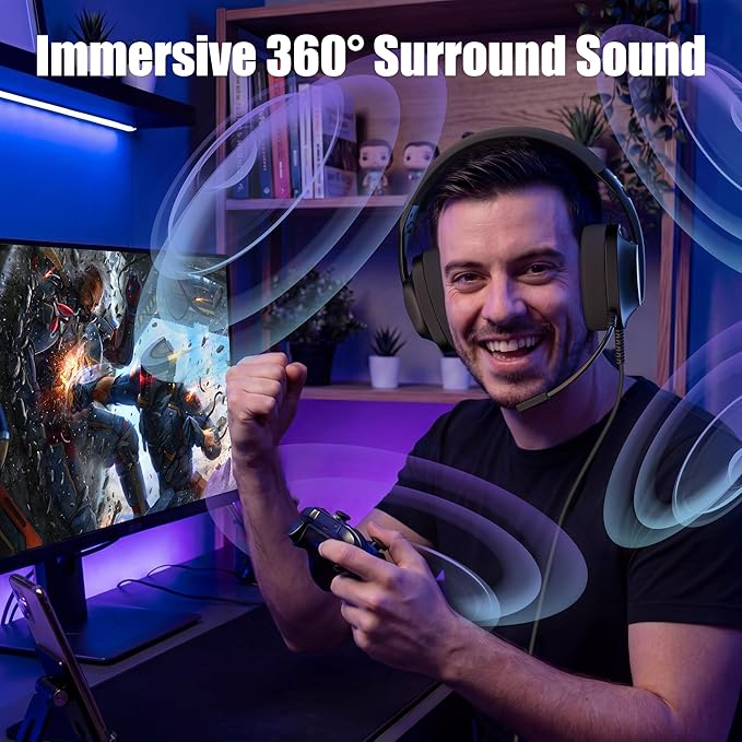 WIRWTRU S30 Gaming Headset with Microphone,198g Lightweight Design, Wired Gaming Headphones for Xbox, Xbox Series X|S, PS5, PS4, Switch, PC, Noise Cancelling Mic, Soft Earmuffs (Black)