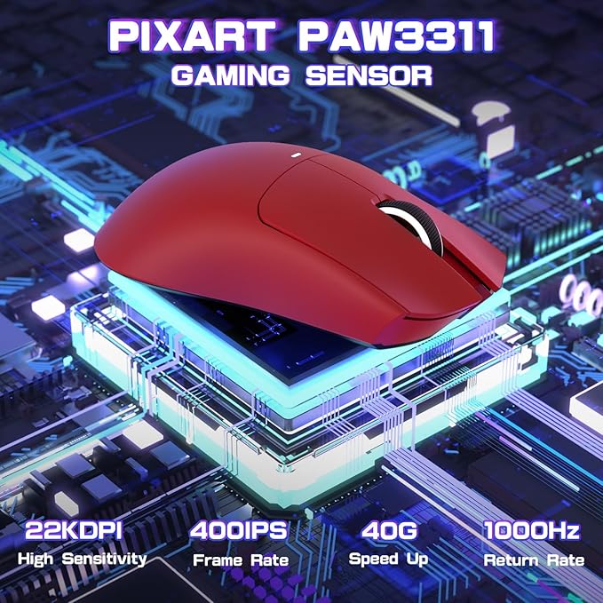 ATTACK SHARK X11SE Ultra-Light Wireless Gaming Mouse,Tri-Modes BT5.2/Type-C Wired/2.4G,PixArt PAW3311 Gaming Sensor,22KDPI,5 Programmable Buttons for Laptop,PC,Mac Gamer(Red)