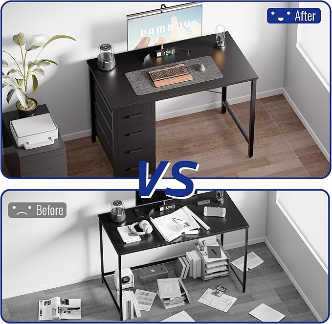 Pamray Computer Desk with 4 Drawers – Black (32")