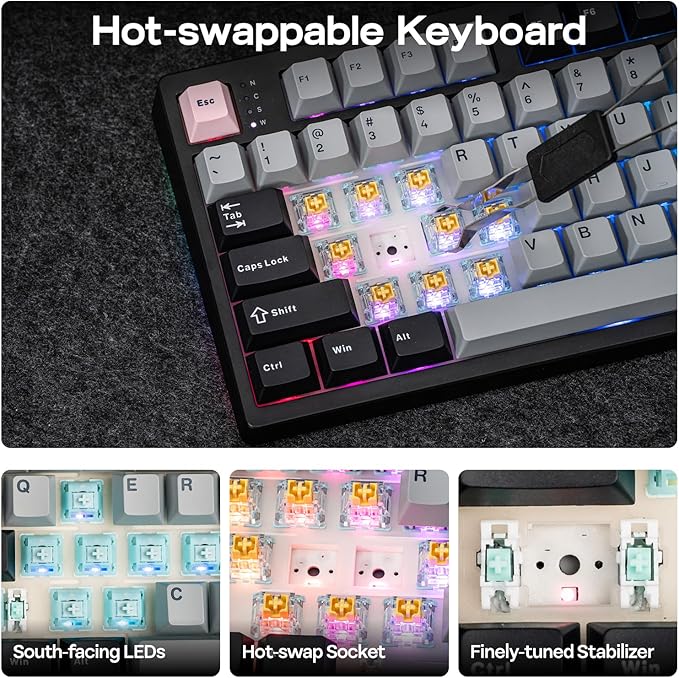 EPOMAKER TH108 PRO Full Size Mechanical Keyboard with Screen & Knob, Wireless Gaming Keyboard with 10000mAh, Creamy Gasket, Hot Swap, Custom Driver, RGB Backlight (Black, Sea Salt Silent)