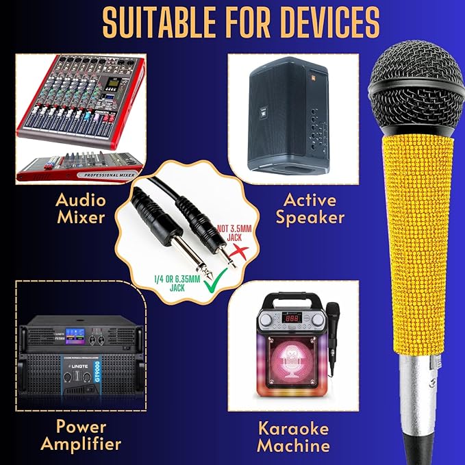 Wired Microphone Karaoke for Singing, Sparkly Gold Vocal Dynamic Mic with Cable