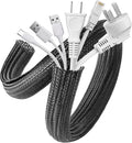 AGPTEK Cable Sleeve, 20ft - 1.2 inch Desk Cable Management Desk Cord Cover Organizer Wire Hider for Home Office Computer TV Wire Loom Tubing Pet Proof Cord Protector from Cat Dog Chewing, Black