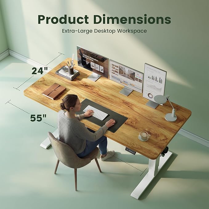CubiCubi Electric Standing Desk Height Adjustable, 55.1 x 23.6 Inches Home Office Computer Desk, Sit to Stand Up with Memory Presets, Natural