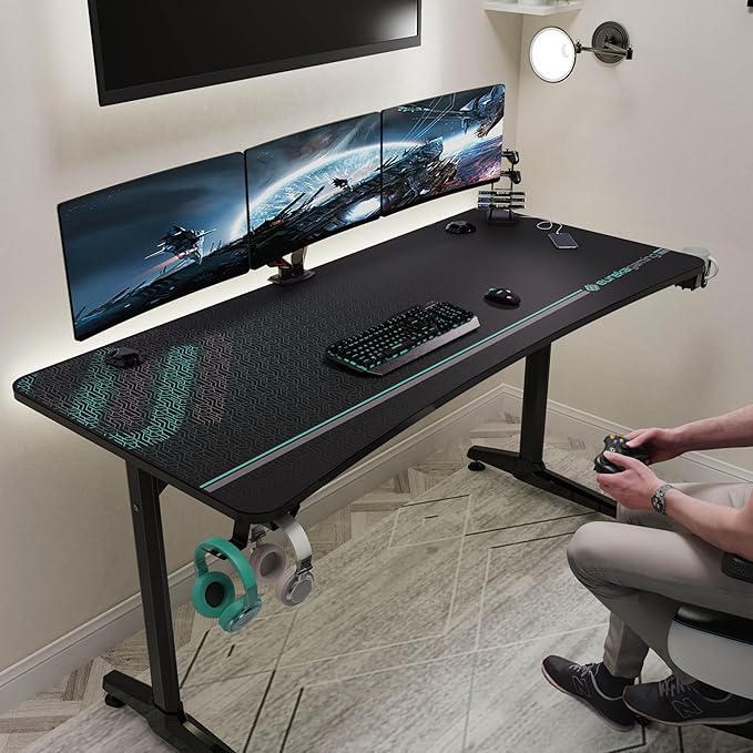 EUREKA ERGONOMIC Gaming Desk 60" Home Office Computer Desk, New Polygon Legs Design, Captain Series (60 Inch, Black)