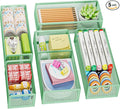 Marbrasse 5 Pack Desk Drawer Organizer Set, Mesh Drawer Storage Trays with 1 Adjustable Divider, Desk Organizers and Accessories, 5 PCS Drawer for Office Supplies, Makeup & Vanity (Green)