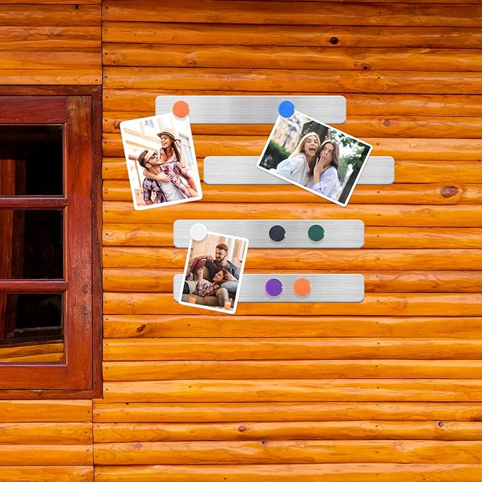 Magnetic Board Strips, 2PCS Frameless Stainless Steel Metal Magnet Bulletin Board Bars with Adhesive Backing, Includes 10 Colorful Magnets, Memo Message Board Strip for Wall Home Office School
