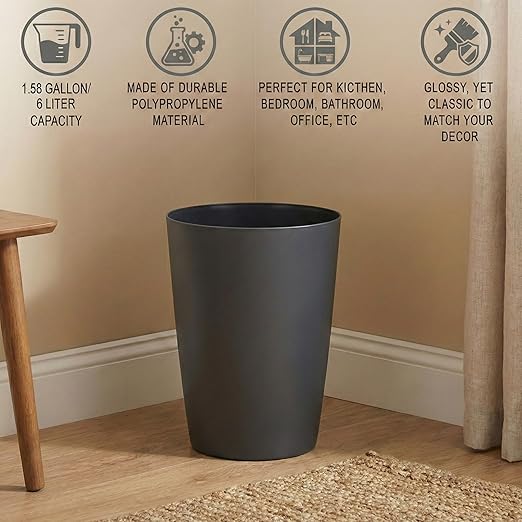 Mini Waste Basket - Durable Small Plastic Garbage Trash Can Bin - Lidless Open-Top, Slim Profile for Compact Spaces - Suitable for Home, Bathroom, Office, Bedroom, Kitchen and More, Grey