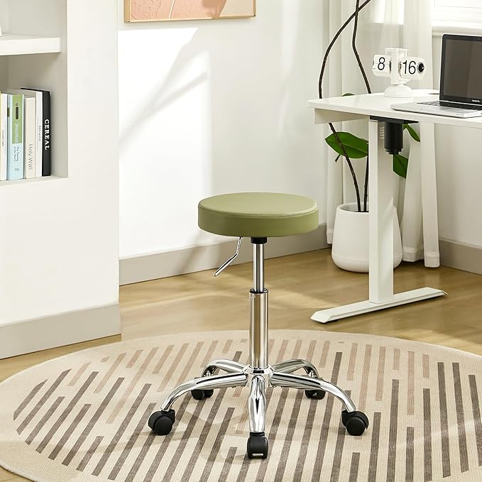 FIRAVOE Office Drafting Chair, Adjustable Drafting Stool on Wheels 19.5"-26.6", Green Salon Rolling Chair (Green)