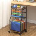5-Tier Rolling File Cart with Lockable Wheels, Mobile Desk File Organizer Hanging File Folders Paper Letter Sliding Trays, Black Wood & Mesh Hanging Folder Drawer Organization for Office, Home, School