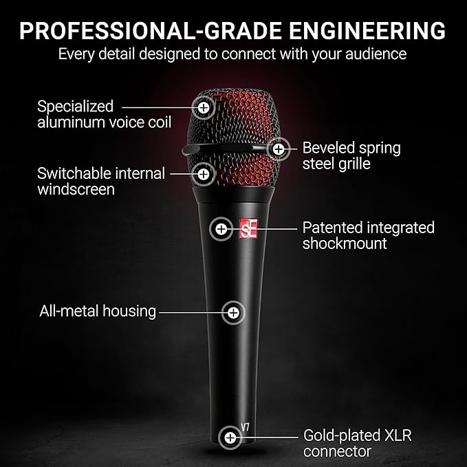 SE ELECTRONICS V7 Dynamic Microphone for Singing, Speech & Studio Recording - XLR Handheld Professional Microphone with Supercardioid Aluminum Voice Coil for Huge Gain Before Feedback - Myles Kennedy