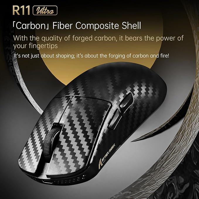 ATTACK SHARK R11 Ultra 8K Carbon Fiber Wireless Gaming Mouse,PAW3950 MAX Sensor,49g Ultra-Lightweight,Nordic 52840 MCU Chip,42000 DPI,Tape,Wired/BT/2.4GHz Wirelss Programmable Mouse for PC/Mac(Wave)